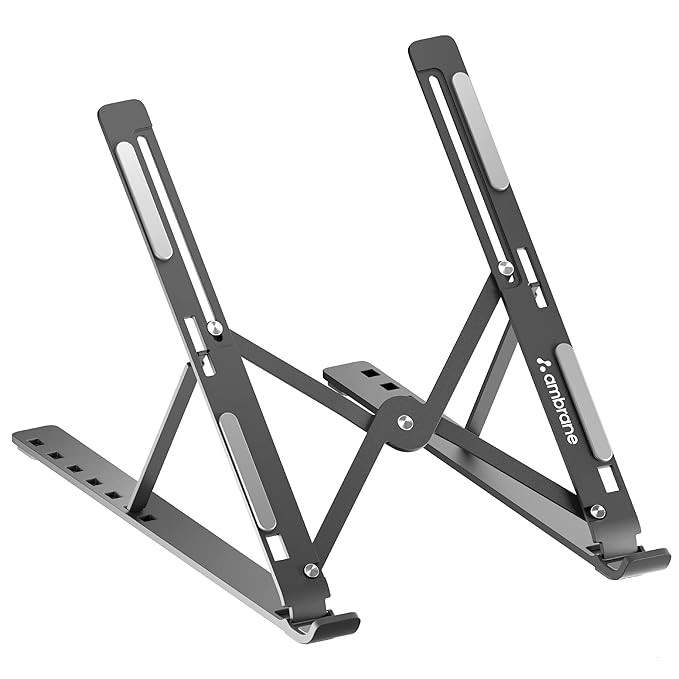 Ambrane Laptop stand with Metal Body, Portable & foldable Design & Height Adjustable OverHeating Protection for Dell, Mac Book Air/Pro, Lenovo, Acer, Hp, Asus & Other Laptop & tablets (Workpad, Black)