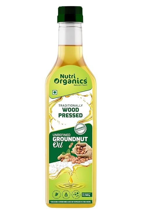 Nutri Organics Cold Pressed Groundnut (Peanut) Oil, 1L | Pure & Unrefined | Kolhu/Kacchi Ghani/Chekku/Ganuga | Natural & Chemical-Free | Rich Aroma & Flavor | Cooking Oil