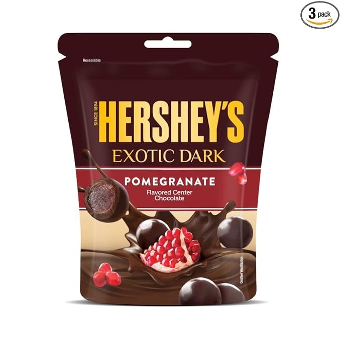 HERSHEY'S Exotic Dark Pomegranate Flavor | Dark Cocoa Rich Chocolates, Pack of 3 - 300 Gm