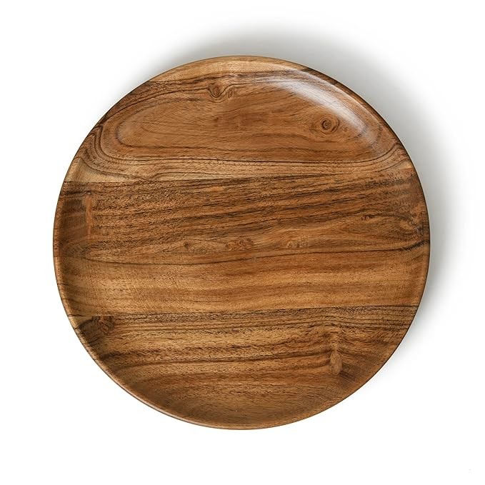 WOODENCLAVE Acacia Wood Handcrafted 10 Inch Round Dinner Plates Snack, Desserts Serving Plates for Home and Kitchen (Set of 4)